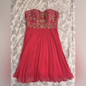 Hot pink strapless prom dress
